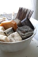 Bowl of soap and vintage accessories