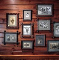 Display of vintage black and white photographs 
