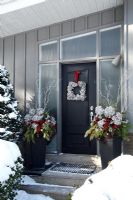 Exterior of modern front door at Christmas 