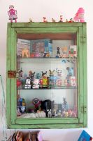 Toys in display cabinet 