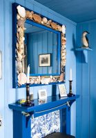 Blue painted fireplace