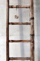 Wooden ladder against concrete wall
