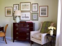 Armchair and wooden chest of drawers