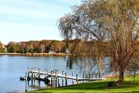 View of lake with jetty, Long Island