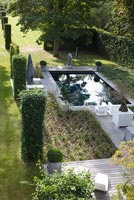 Country garden with pool from above