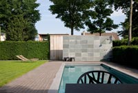 Contemporary garden with swimming pool