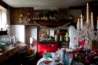 Country kitchen diner decorated for Christmas
