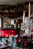 Country kitchen diner decorated for Christmas