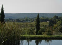 View over lake to French countryside
