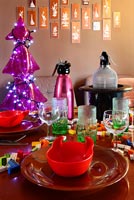 Colourful dining table set for Christmas meal