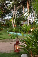 Tropical garden with lanterns