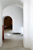 Cycladic white hall with marble floor