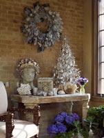 Christmas decorations on stone table