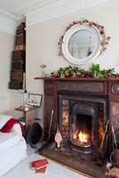 Classic fireplace decorated for Christmas