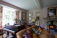Country living room with piano