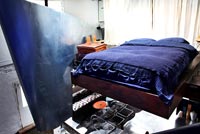 Industrial style blue bedroom