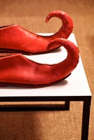 Red curved shoes
