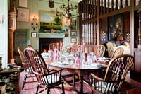 Traditional dining table set for Christmas meal
