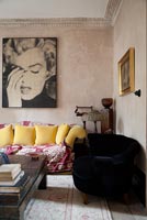 Monroe poster on living room wall