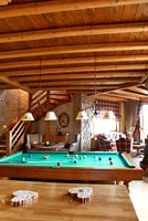 Pool table in country living room