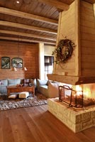 Country living room with fireplace