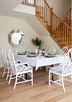 Country dining room by stairs