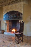 Stone fireplace in chateau