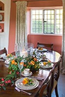 Country dining table set for meal
