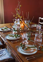 Christmas table decorated with Fig branch