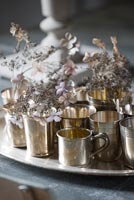 Vintage silver tray and Hydrangea flowers
