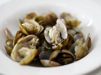 Clams in white bowl