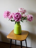 Pink Peonies in lime green vase