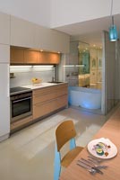 Modern open plan kitchen and bathroom