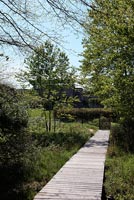 Timber walkway through country garden