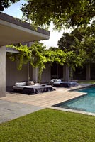 Contemporary patio with day beds