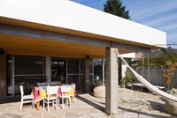 Patio under wooden canopy