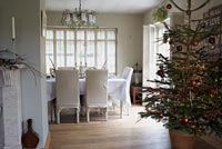Country dining room decorated for christmas