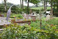 Country garden with modern sculptures