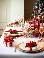 Dining table decorated for christmas meal