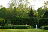 Country garden with mature trees and shrubs