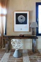 Rustic wooden table and modern chair