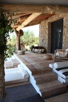 Stone patio with cow