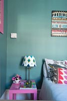 Colourful modern bedroom detail
