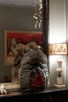Vintage lamp decorated with lace and mirror with modern sculpture by Thierry Breton
