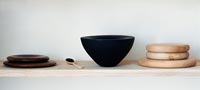 Wooden shelf with bowls