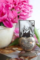 Childhood photo in heart shaped holder
