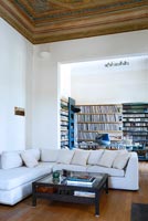 Modern corner sofa in open plan living room