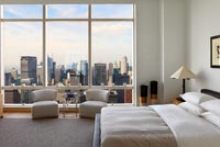 Modern bedroom with views of New York city