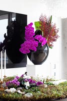 Orchids in black vase
