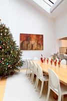 Christmas tree in open plan dining room